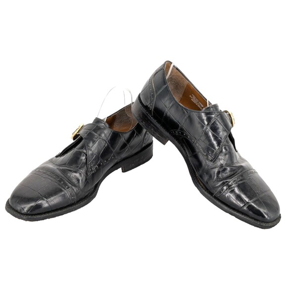 Mens Stacy Adams Shoes Sz 11M Black Monk Strap Croc Print Leather - Picture 1 of 11